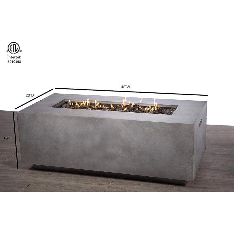 Concrete Outdoor Fire Pit Table, 15.1" H x 20.1" W x 42.1" D, Propane/Natural Gas