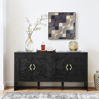 Mid Century Modern Sideboard Buffet Cabinet With Storage, Ideal For Multiple Spaces, Featuring Geometric Patterns And Adjustable Shelves