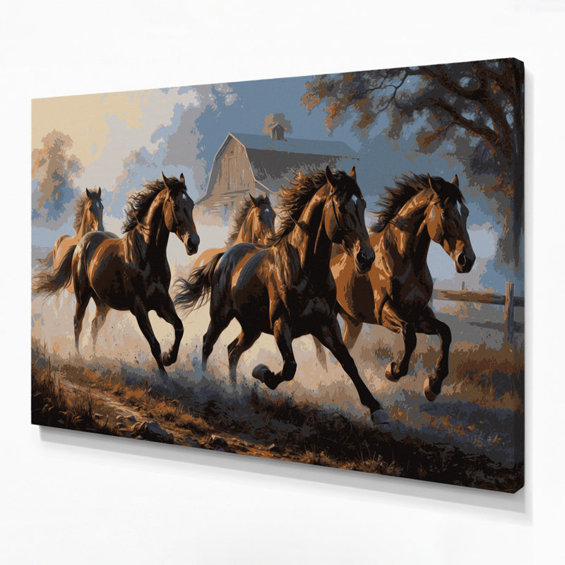 «Farm Farm Horses», art mural sur toile brune, H 11 po x l 14 po