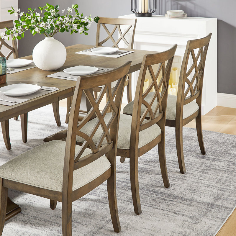Retro Extendable 7-PCS Wooden Dining Set, Curved Dining Table With  Upholstered Dining Chairs White Oak White Oak/Beige