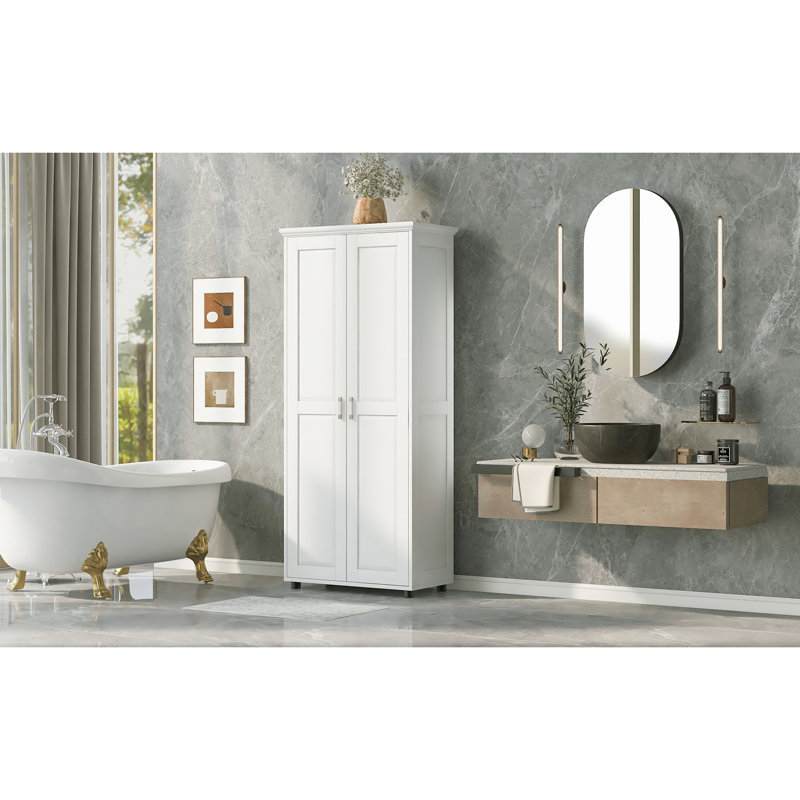 Armoire de salle de bain et de bureau, blanche, tablette réglable pour une solution de rangement optimale, avec et deux portes
