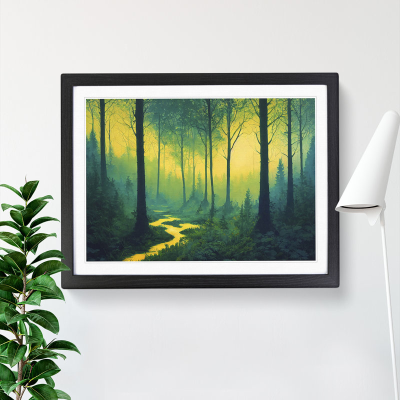 Summer Forest Pathway Vol.4 - Single Picture Frame Print, 25cm H x 34cm W x 2cm D, Black Framed