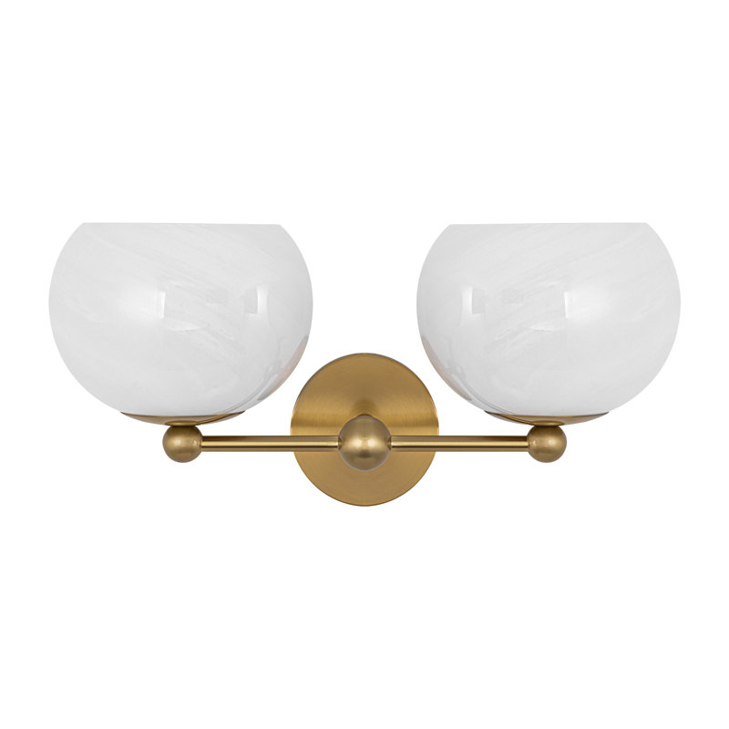 Applique murale moderne en laiton avec abat-jour en verre texturé nuage, luminaire de meuble-lavabo 2 lumières, finition dorée de 18 po de largeur, homologué ETL UL, montage haut / bas