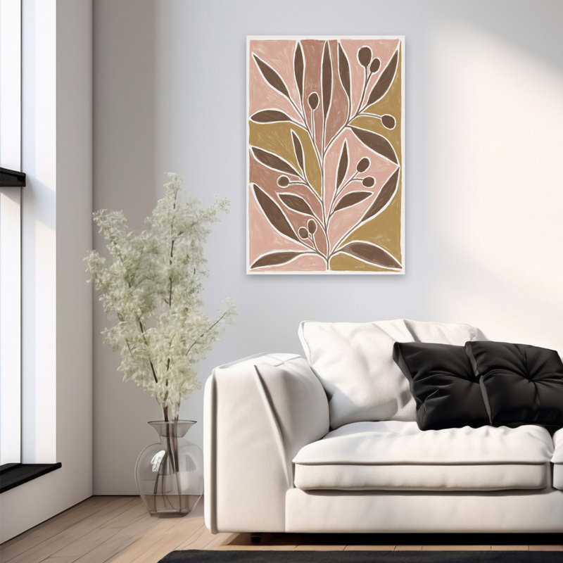 Moderne feuille moderne moderne brun vert, H 36 po x l 24 po