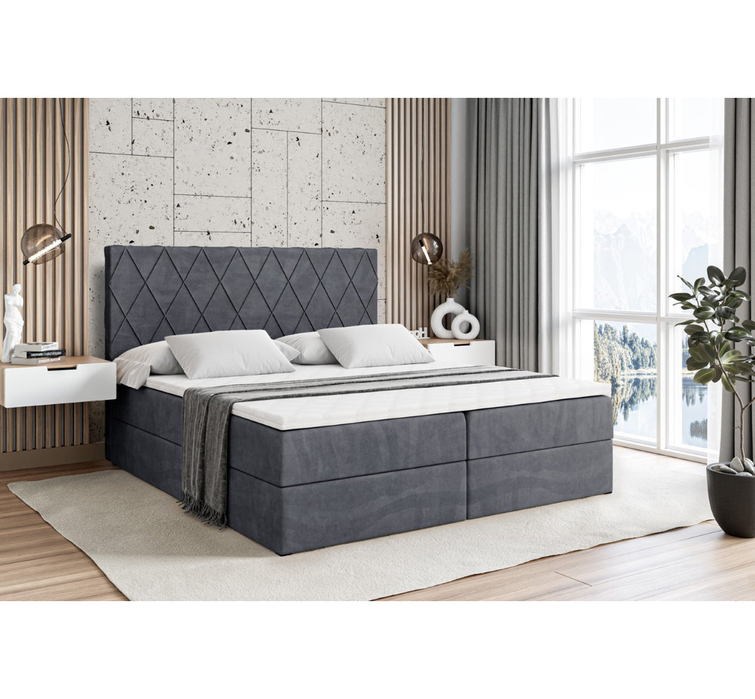 Boxspringbett mit H3 Bonell-Federkernmatratze, Topper und Bettkasten