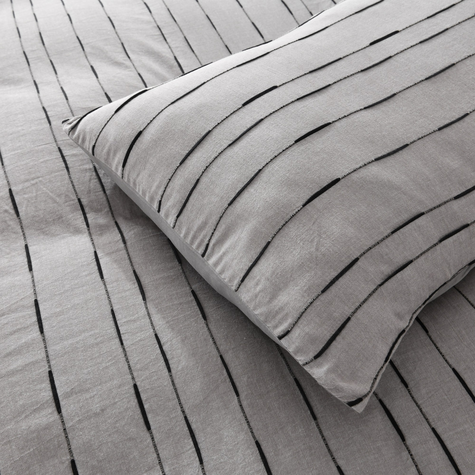 Zari Cotton Percale Duvet Cover Set, King Duvet Cover + 2 Standard Shams, Gray