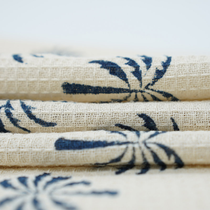 Essuie-mains à motif floral en coton gaufré à motif floral de luxe luxueux - Palmier, bleu foncé, Essuie-mains - paquet de 2