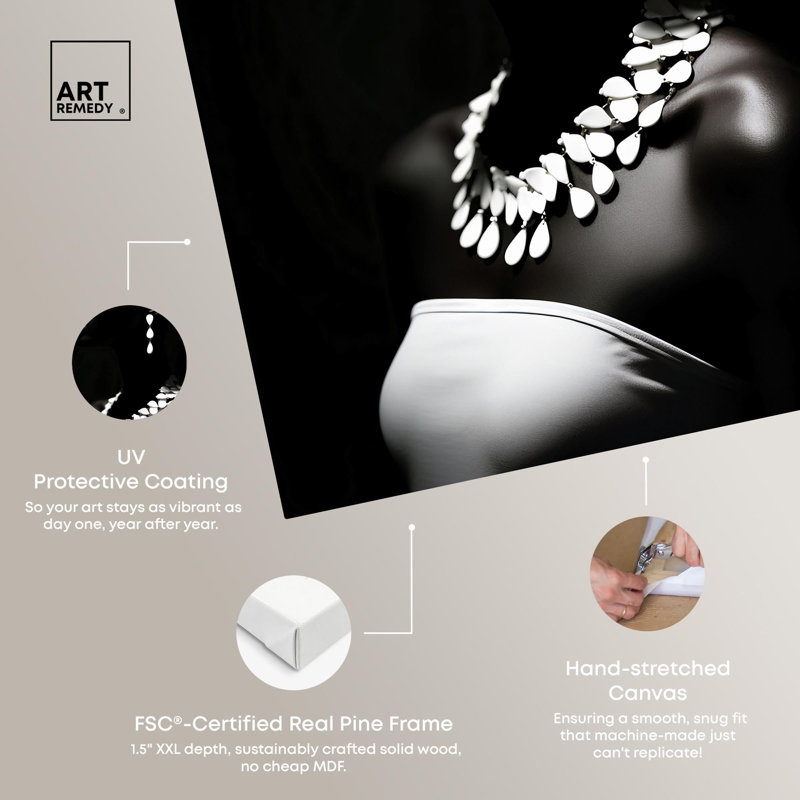 Black and White Chiaroscuro Canvas Portrait with Jewelry