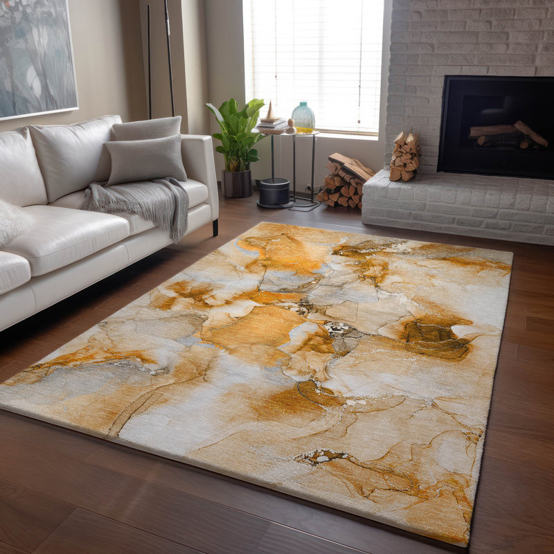 Premium Machine Washable Cerrito AMF526 Orange Rug, Rectangle 2'6" x 3'10"