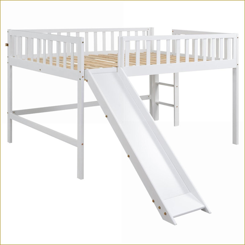 Latitude Run® Full Size Pine Wood & MDF Low Loft Bed with Removable ...