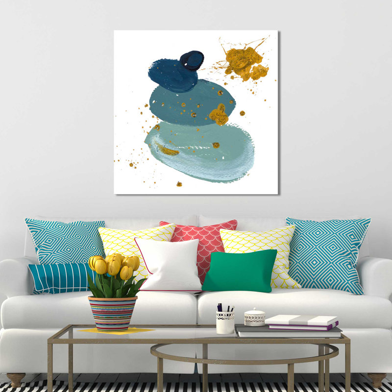 «Blue Stones Square», reproduction de peinture acrylique, H 18 po x l 18 po x P 1 po, Toile tendue