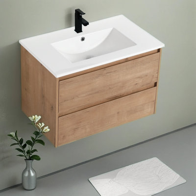 Ensemble de meuble mural brun, ensemble de meuble-lavabo à simple cuve, meuble-lavabo Mordern, meuble-lavabo 30 po avec lavabo, meuble-lavabo flottant 30 po pour petit espace