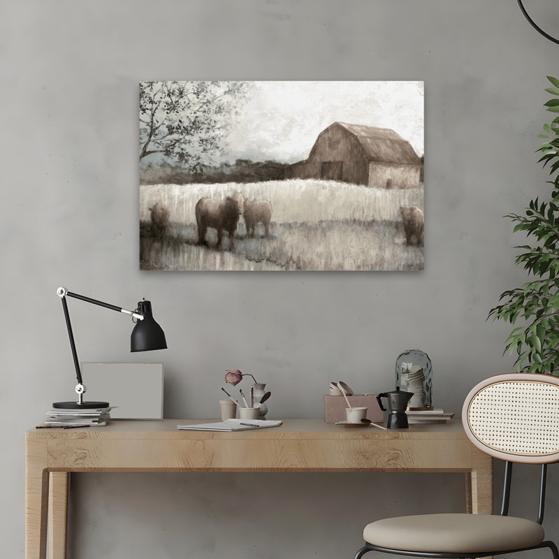 Pâturages dans les pâturages - Art contemporain de pâturages de grange de ferme, H 16 po x l 24 po