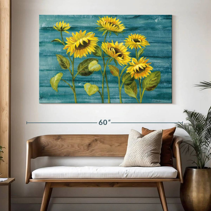 Harnek Cottage Sunflowers Teal, 34" H x 51" W