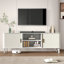 Modern White TV Stand with Sliding Doors & Open Storage Shelves