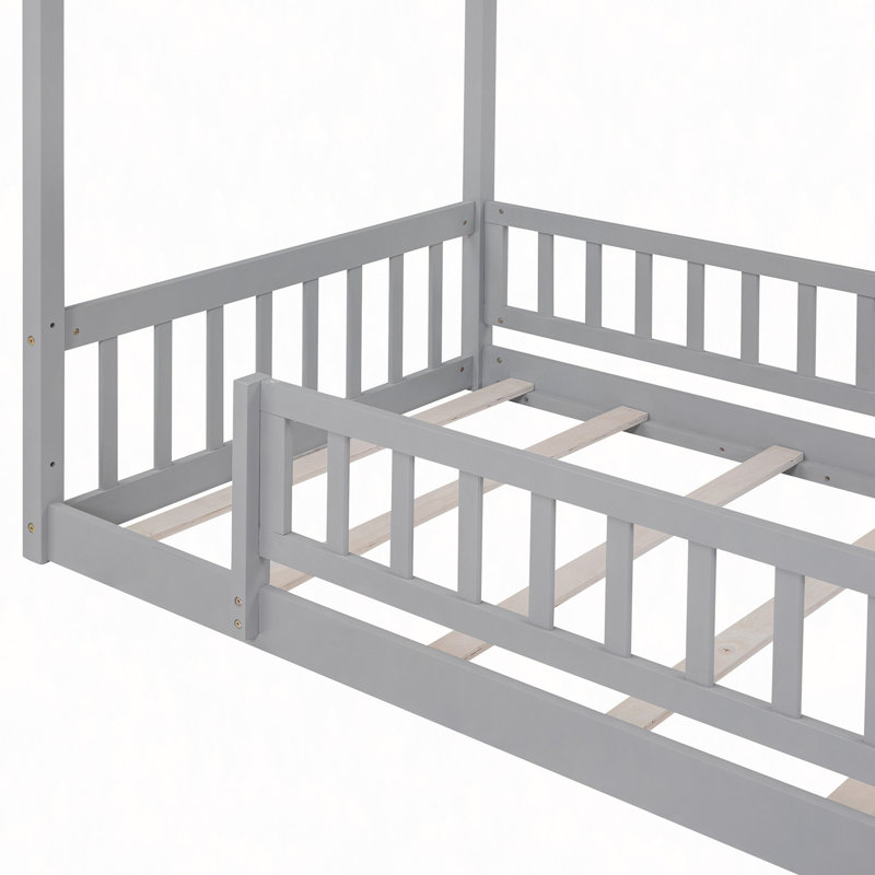 Cadre de lit en bois avec clôture, Lit simple