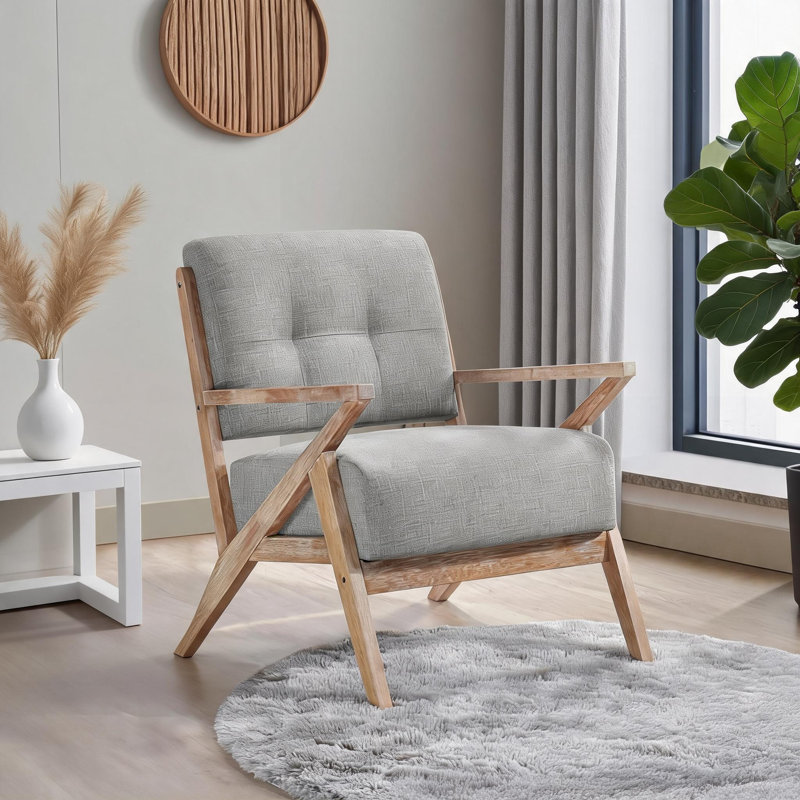 Fauteuil en tissu massif classique gris Mid-Century, Gris