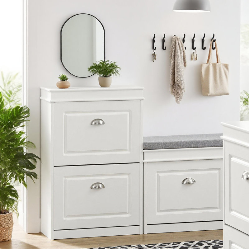 Moriah 8 Pair Flip Down Shoe Storage, White/Silver