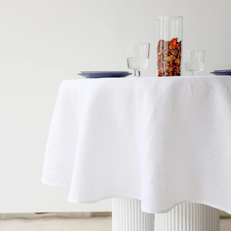 Textured Tablecloth 100% Linen Table Cloth, White