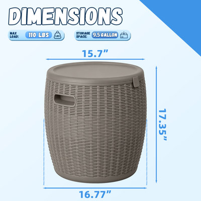 3-In-1 Outdoor Cooler Side Table, 9.5Gal Weather-Resistant Resin Rattan Round Ice Bucket With Lid For Patio, Pool, Party