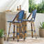 Ensemble de 2 tabourets de bar d'extérieur en rotin PE et aluminium, finition bleu marine et bambou