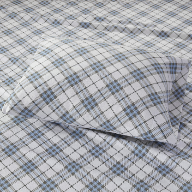 Cozy Flannel 100% Cotton Sheet Set, Twin XL Sheet Set with 1 Pillowcases, Blue Plaid