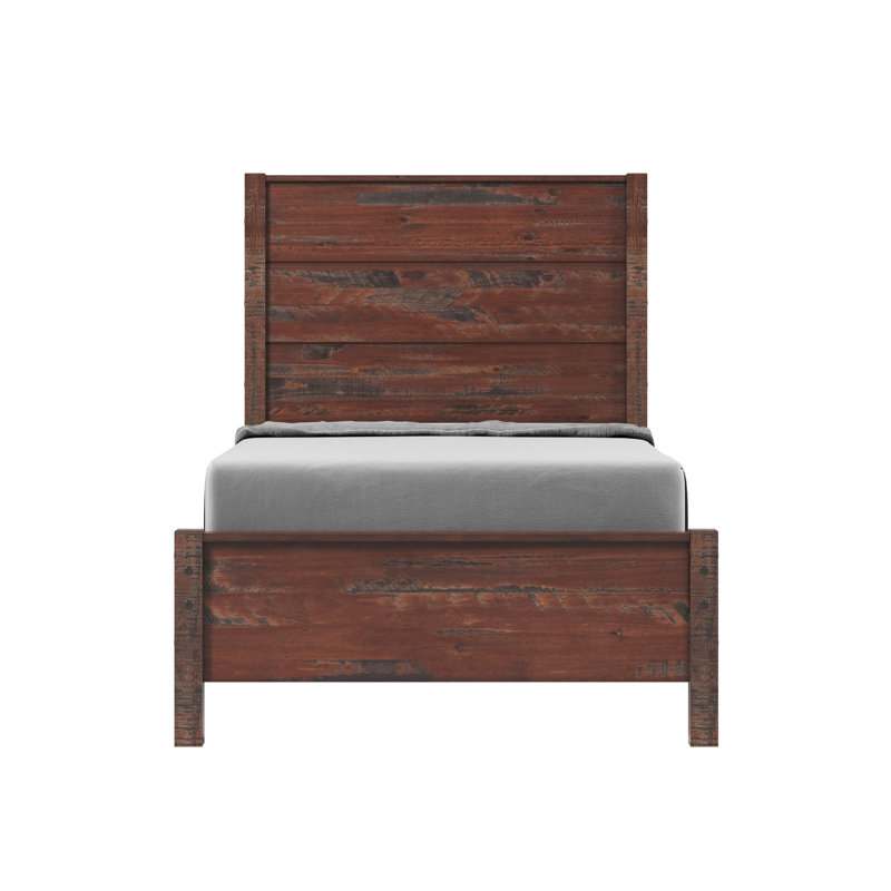 Structure de lit en bois de pin massif rustique Hibir avec garniture de protection, lit plateforme de la chambre principale de style campagne moderne, base de support à lattes robuste, aucun sommier nécessaire, style haut de gamme