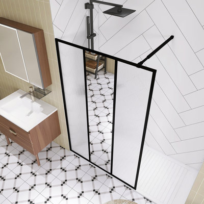 Panneau de douche à accès fixe l 46 po x H 72 po, verre trempé 1/5 po, avec miroir central et motif cannelé