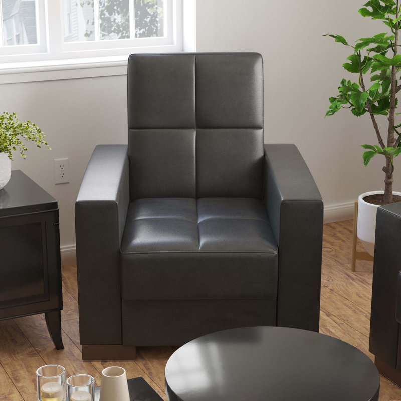 Fauteuil rembourré convertible avec rangement, polyuréthane, Noir