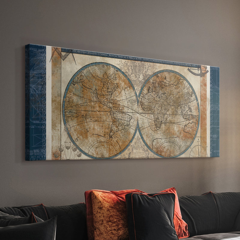 Plan du monde - Toile tendue avec châssis - Prêt à accrocher, H 24 po x l 48 po