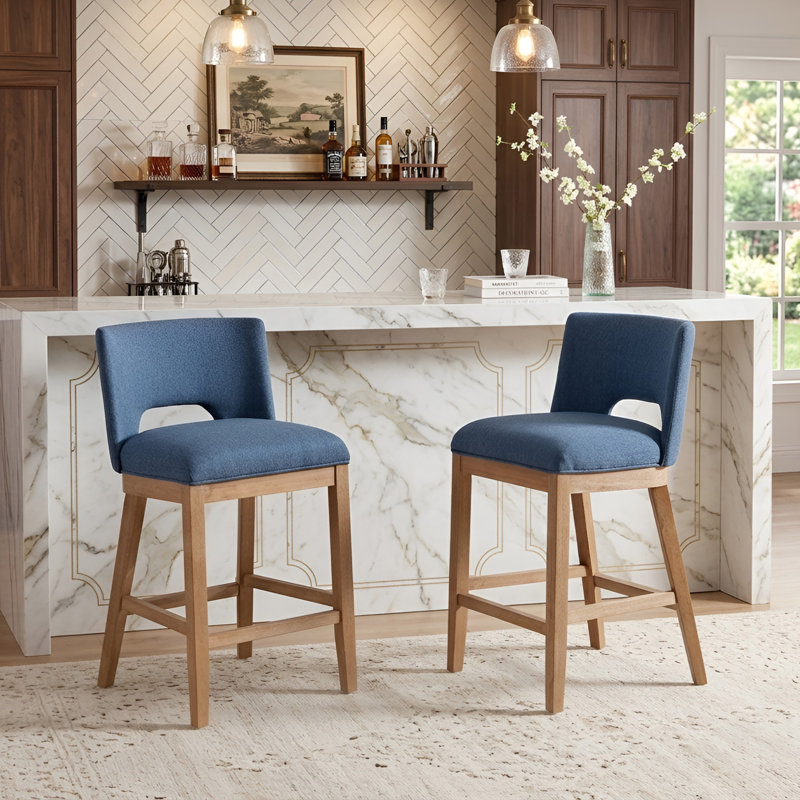 Upholstered Farmhouse Bar Stools, 26" Counter Barstools With Wood Legs For Kitchen Island/Breakfast Bar/Home Pub Set of 2