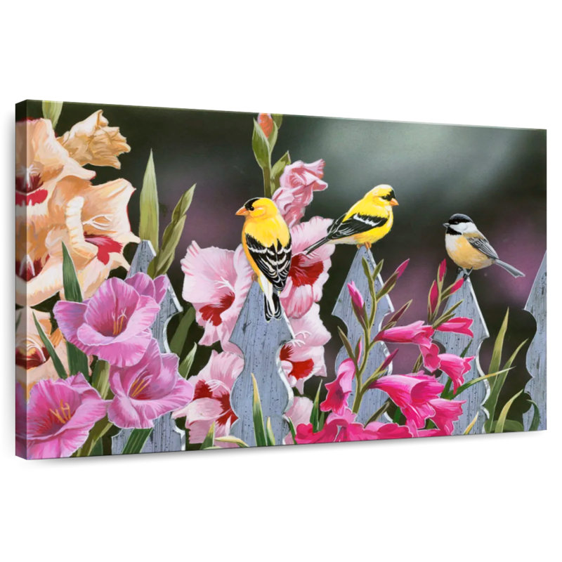 Brampt Feathered Friends And Gladiolus, 26" H x 39" W