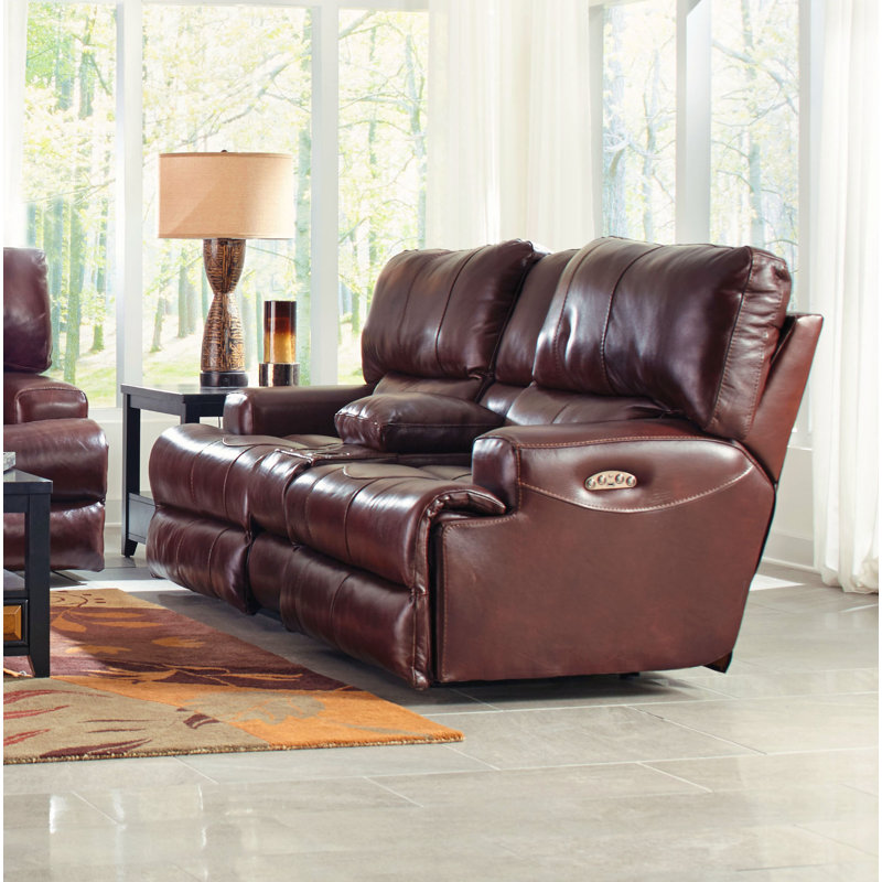 Anjuman 89" Leather Match Pillow Top Arm Reclining Loveseat, Power, Yes, Walnut Leather Match
