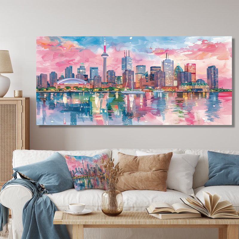 «Pink Toronto Cityscape View I - City Toronto», art mural, Toile tendue, H 34 po x l 44 po