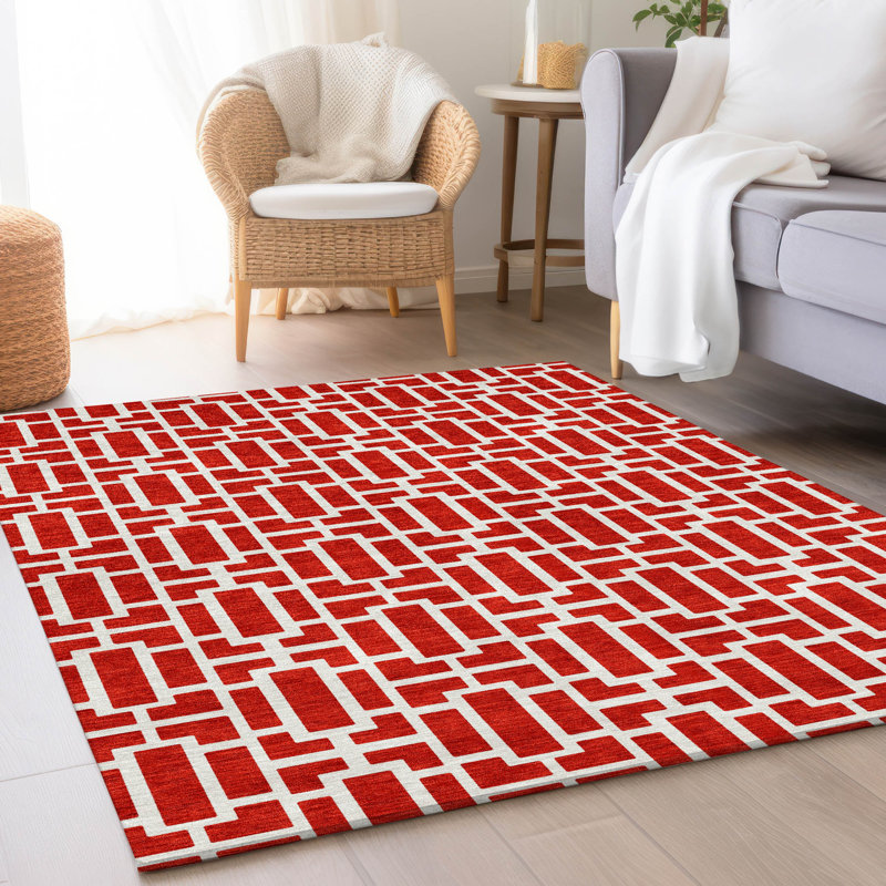 Tapis rouge Prisco lavable à la machine de qualité supérieure, Rectangle 10 pi x 14 pi