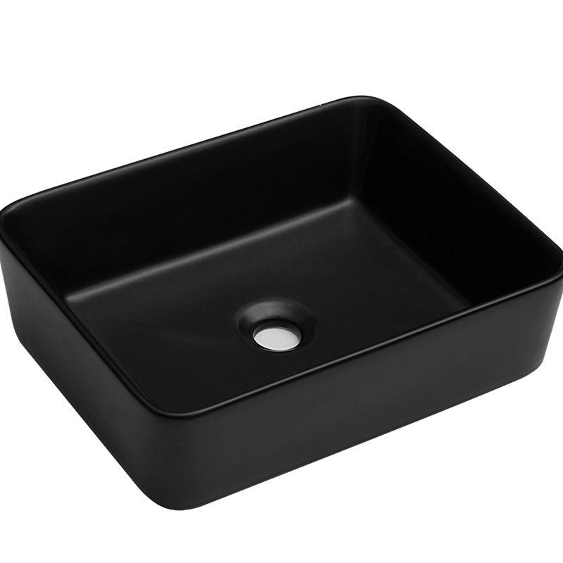 Lavabo de salle de bain rectangulaire en céramique 19 po x 15 po 5,5 po - Qualité noire, 19", Noir