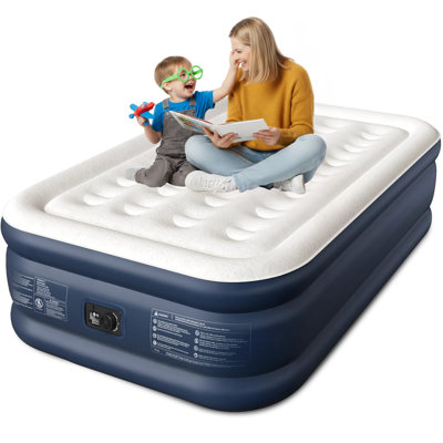 18-in Full with Built-in Pump and 600-lb Capacity - Raised 3-Minute Inflation Guest Bed with Honeycomb Support - Blue