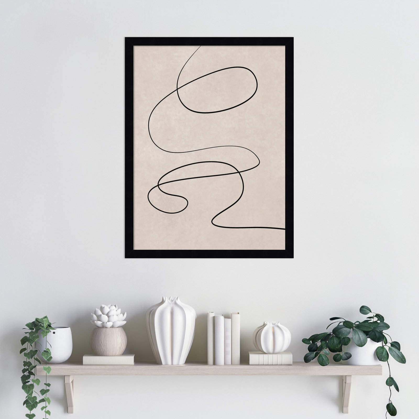 Black Line and Textured Beige Print, Black, 21" H x 16" W