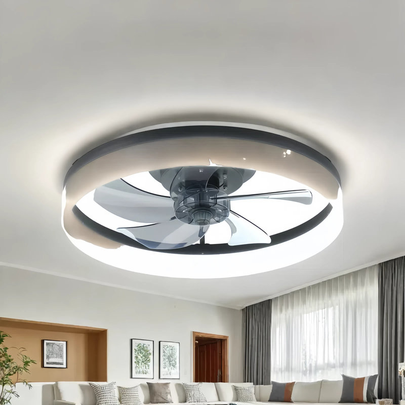 Integrated LED Low Profile Ceiling Fan With Dimmable Light - 5-Speed Remote Control & 1/2-Hour Timer - Black Smoke Ash Blades - Energy Efficient DC Motor