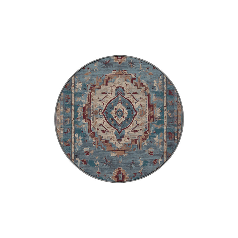 Tapis gris soyeux et moelleux, Rond 7 pi