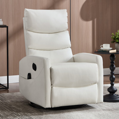 Fauteuil inclinable manuel à massage thermique avec fauteuil à bascule et pivotant en tissu pour le salon, blanc