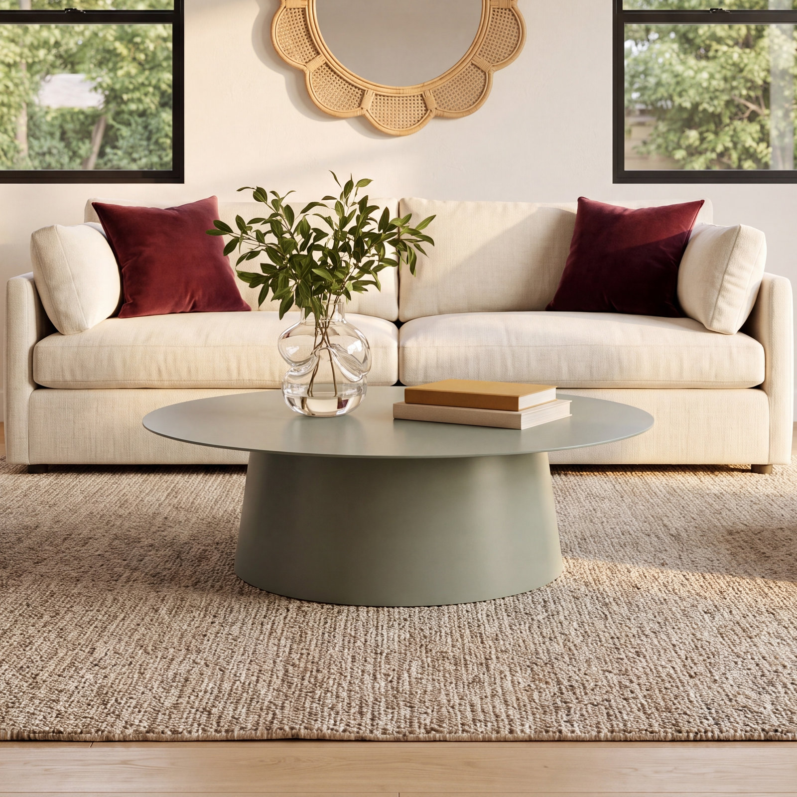 Circula Single Coffee Table, Gray Green, 13" H x 48" L x 48" W