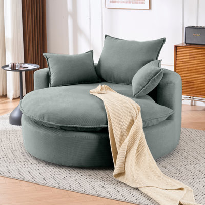Compression Sofa，360° Swivel Sofa Chair Accent Barrel Chair 58" Swivel Round Chair with Dual-layer Cushion Design and 3 Removable Pillows for Living Room, Bedroom, Office and Hotel，Gray