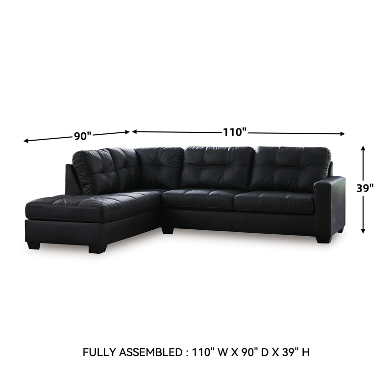 Brakefield 2-Piece Sectional With Chaise, Left Hand Facing, Black Faux Leather