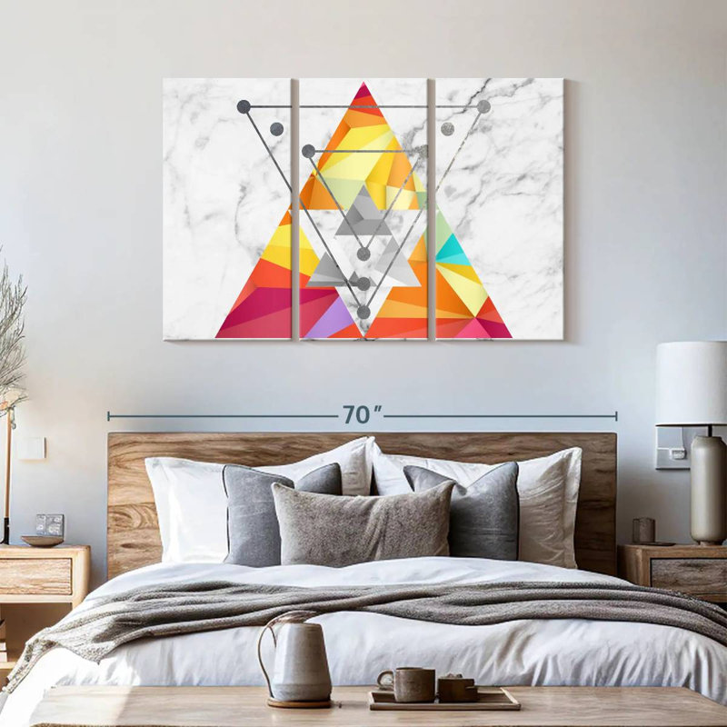 Abstract Geometric Triangular Pattern Colors Multi Piece Canvas Print On Canvas 3 Pieces by Jonathan A. Set