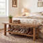 Farmhouse Solid Wood Bedroom Bench, 2-Tier Rustic Bed End Bench With Lower Storage Shelf-2048265405