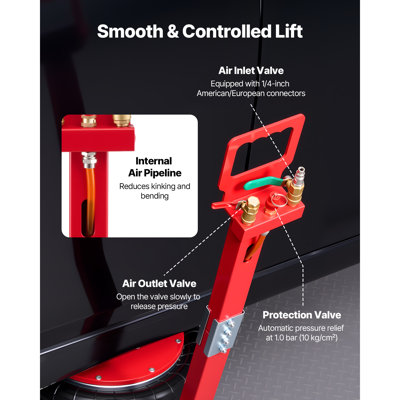 Air Jack, 5 Ton/11023 lbs Triple Bag Air Jack, Airbag with Six Steel Pipes, Lift Up to 18.3 inch/464 mm, 4-10 s Fast Lifting Pneumatic with Adjustable Long Handle for Cars, SUVs, Pickup Trucks