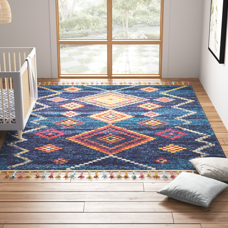 Tapis Raul, Tapis de couloir 2 pi 3 po x 8 pi, Bleu, jaune et orange