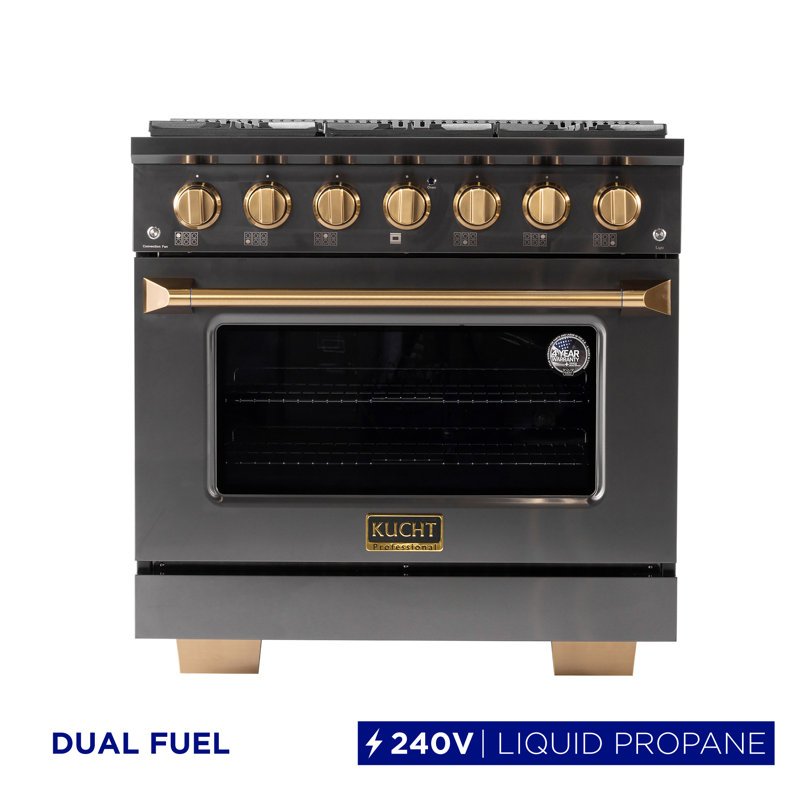 Kucht 36'' W Dual Fuel Free Standing Range, Liquid Propane