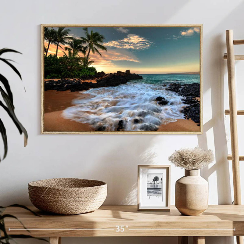 Maui, baie de Makena, Borasisi, 25 po x 17 po, Cadre flottant en bois naturel